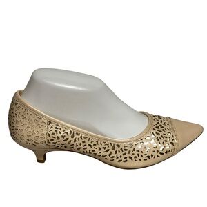 Alex Marie intricate laser-cut kitten heels pumps neutral creamy beige 7 M